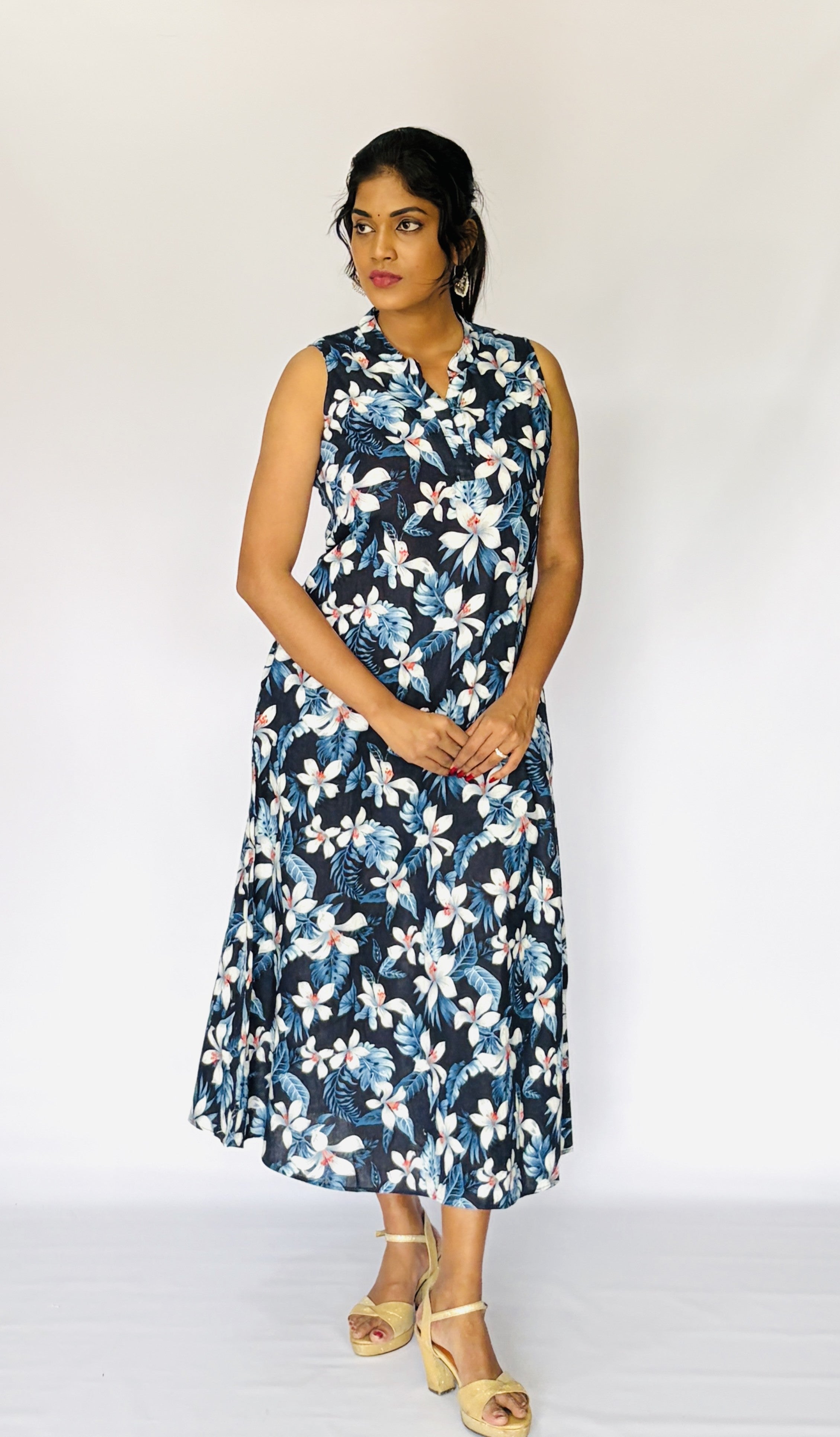 Navy Blue Sleeveless Maxi Dress