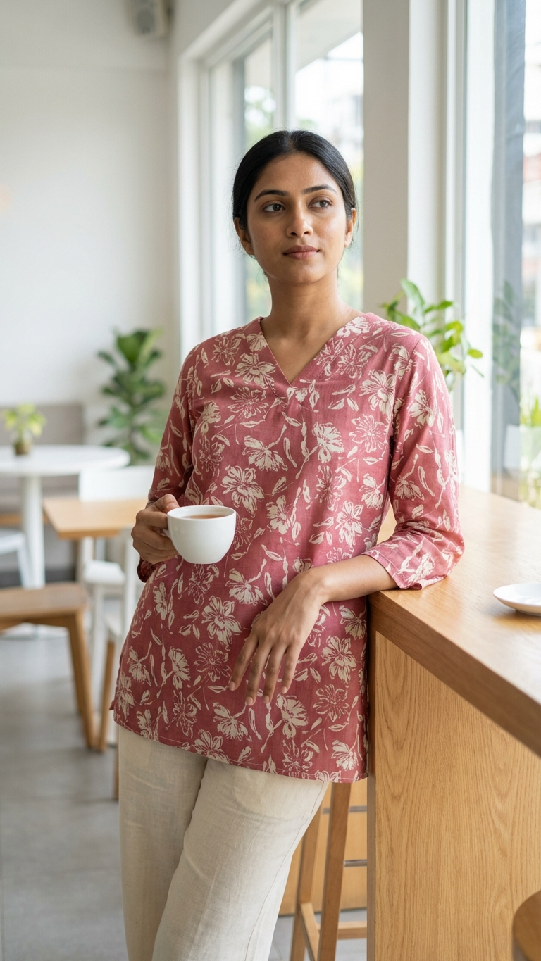 Fashionable Short Length Pink Kurta