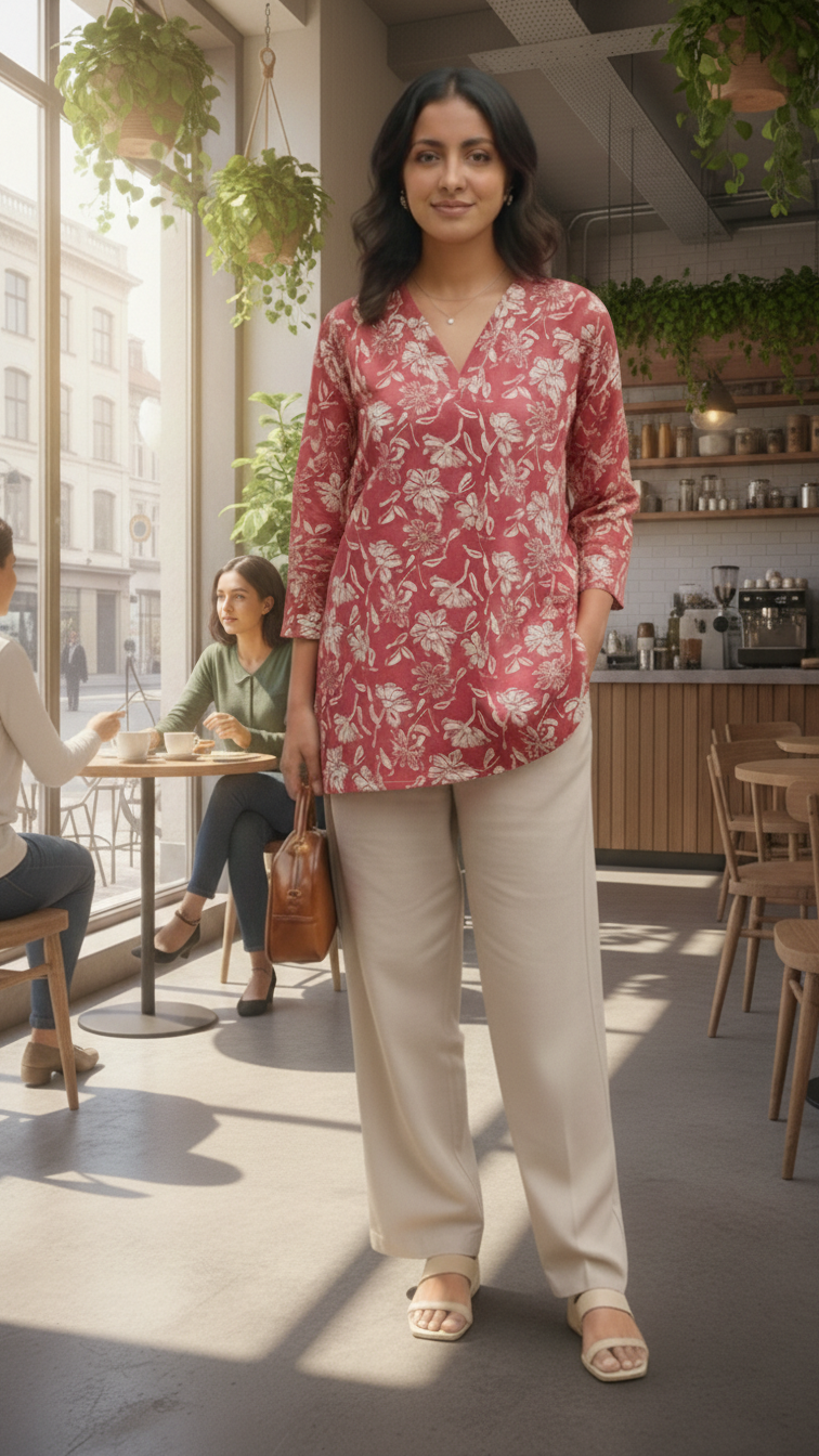 Fashionable Short Length Pink Kurta