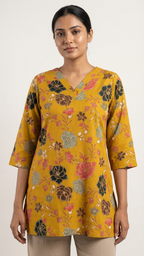 Elegant Mustard Printed Short Top