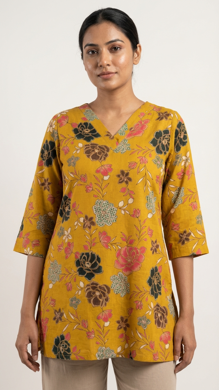Elegant Mustard Printed Short Top
