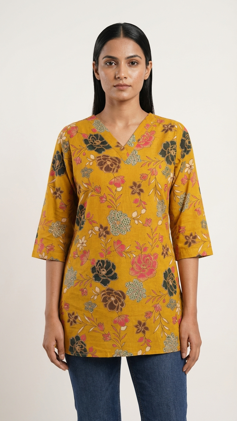 Elegant Mustard Printed Short Top