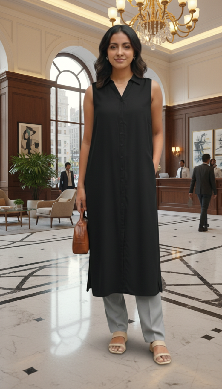 Trendy Black Sleeveless Long Top